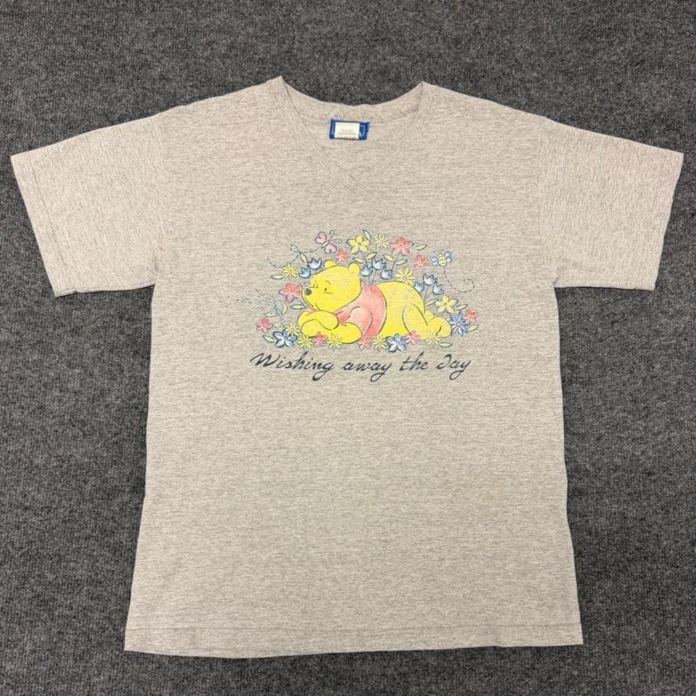 Vintage Disney Winnie the Pooh V Neck Graphic Tee Grey Medium AB1330
